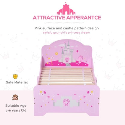 HOMCOM Kids Bed Princess Castle Theme W Side Rails Slats Home Furniture For 3 - 6 Yrs Pink 143 X 73 X 60 Cm