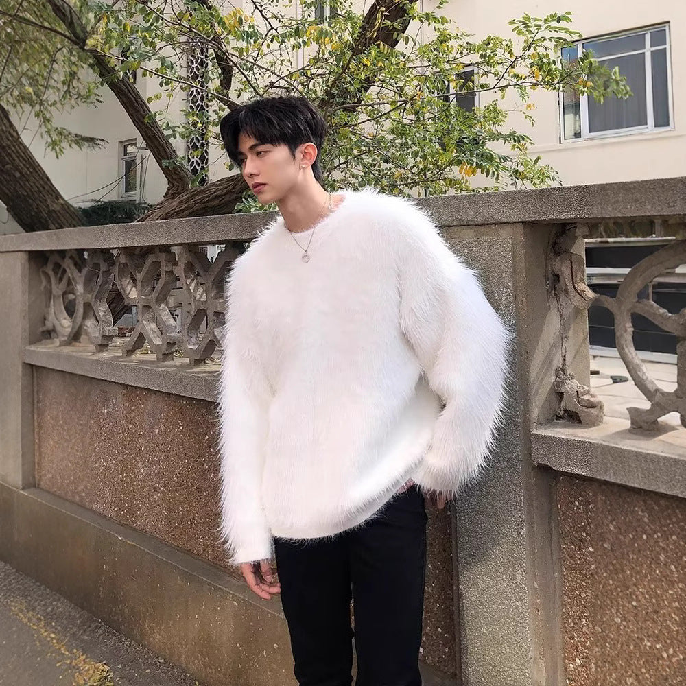 Men’s Loose Casual Knit Pullover | Mink Velvet Soft Autumn Winter Outerwear Top