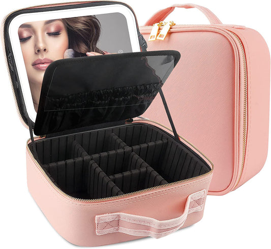 Multifunctional Partition Portable Waterproof Large Capacity Led Mirror Cosmetic Bag