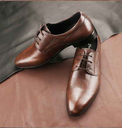 Men's Leather Shoes Cowhide Checkered Single Shoes Handmade Derby Shoes Pointed Leather Men's Shoes - GM Traders