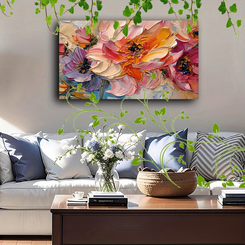 Vibrant Floral Canvas – Framed Abstract Flower Wall Art for Home & Office Decor