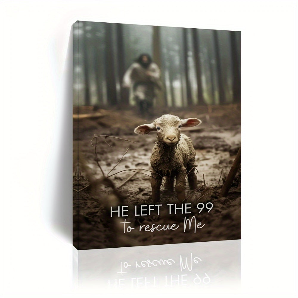 He Left 99 to Save Me – Christian Framed Canvas Wall Art for Home & Living Room