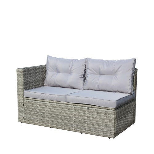 4 Piece Patio Sectional Wicker Rattan Outdoor Furniture Sofa Set With Storage Box Grey - GM Traders
