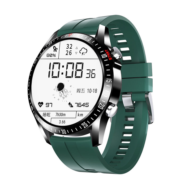 Green silicone smartwatch with temperature measurement sleep info reminder
