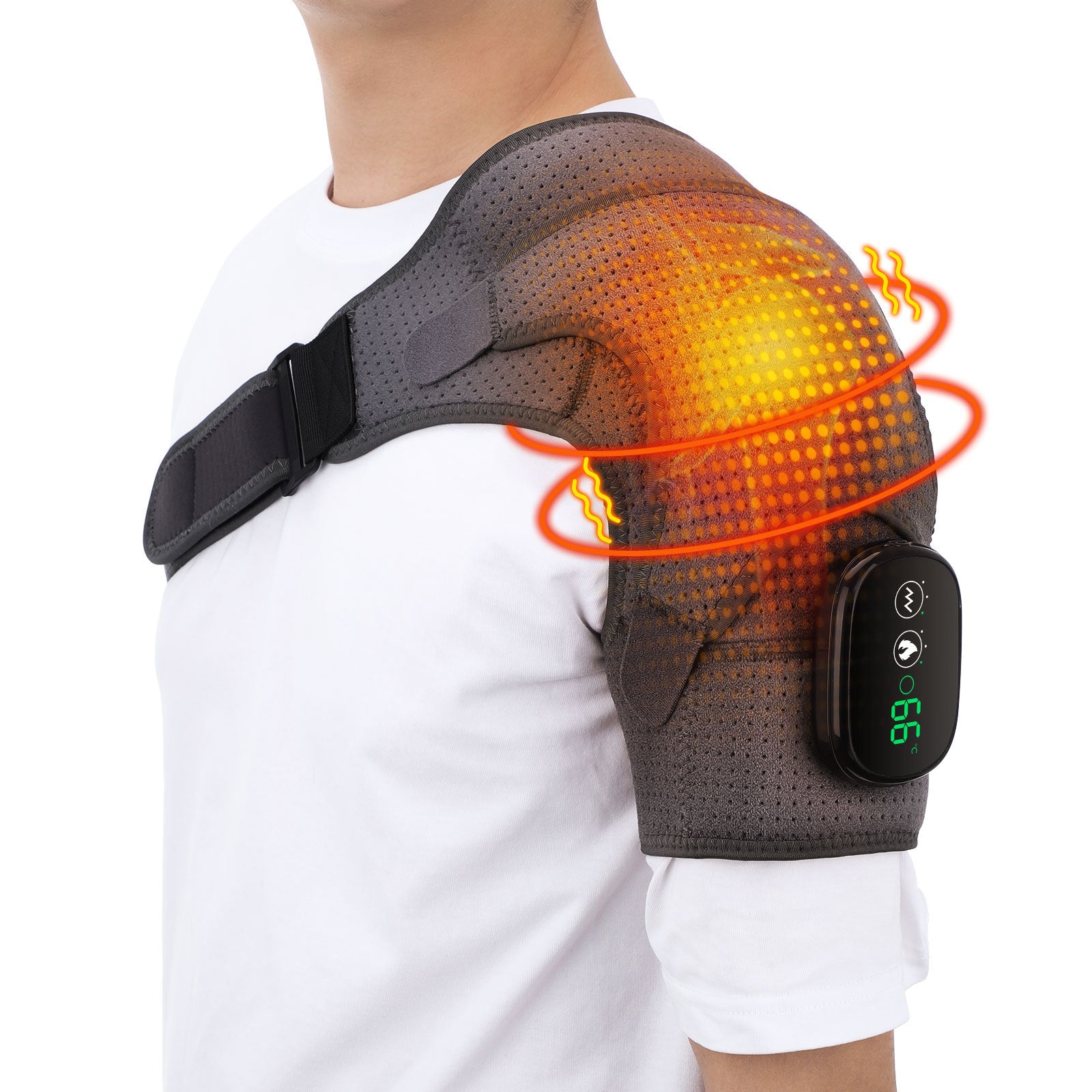 USB Rechargeable Convenient Electric Heating Shoulder Massage Heated Back Shoulder Brace Adjustable Heating Shoulder Massage Belt For Arm Muscle Relaxation | Winter