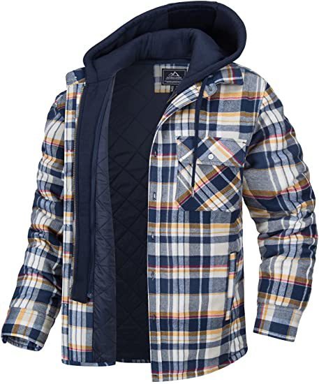 Men’s Plaid Hooded Winter Coat – Thick Padded Button & Zip-Up Jacket | Casual Warm Outerwear