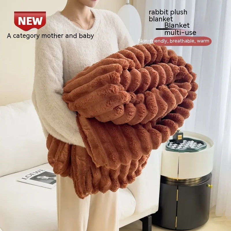Soft Wind Bubble Velvet Double-Sided Rabbit Fur Blanket – Thick & Warm Throw