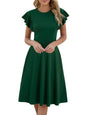 Short Sleeve Round Neck Elegant Ruffle Sleeve Solid Color Casual Mid-length Dress