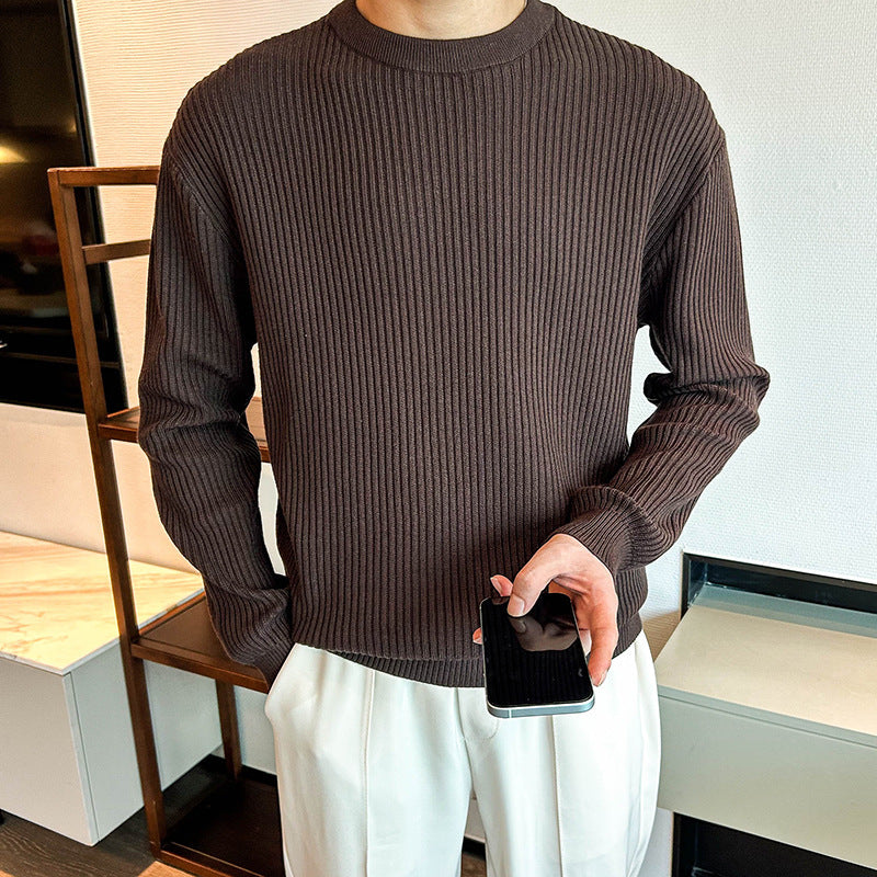 Men’s Thick Ribbed Round Neck Sweater – Autumn & Winter Warm Knitted Casual Pullover