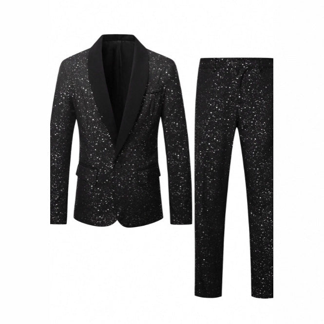 Men’s Shiny Slim Fit Suit Jacket & Pants Set | Elegant Formal Party & Wedding Suit | Winter