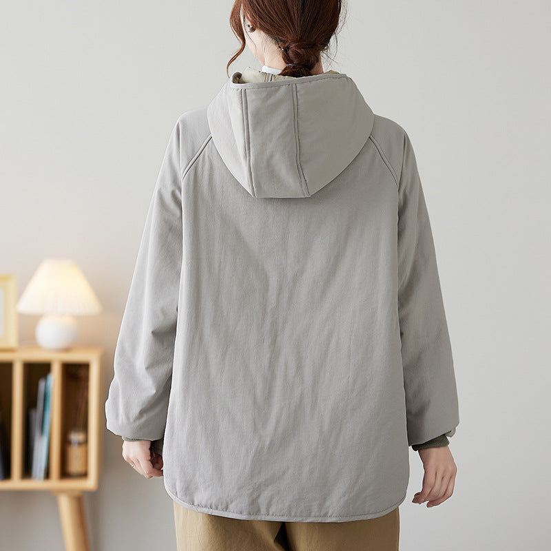 Retro Workwear Short Hooded Cotton Jacket – Light Gray Elegant Commuting (M–2XL)