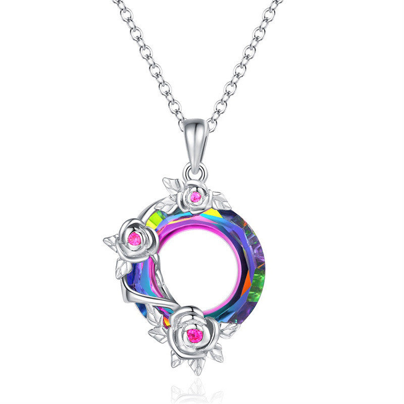 S925 Colorful Crystal Rose Pendant Lucky Wheel Transfer Item Jewelry - GM Traders