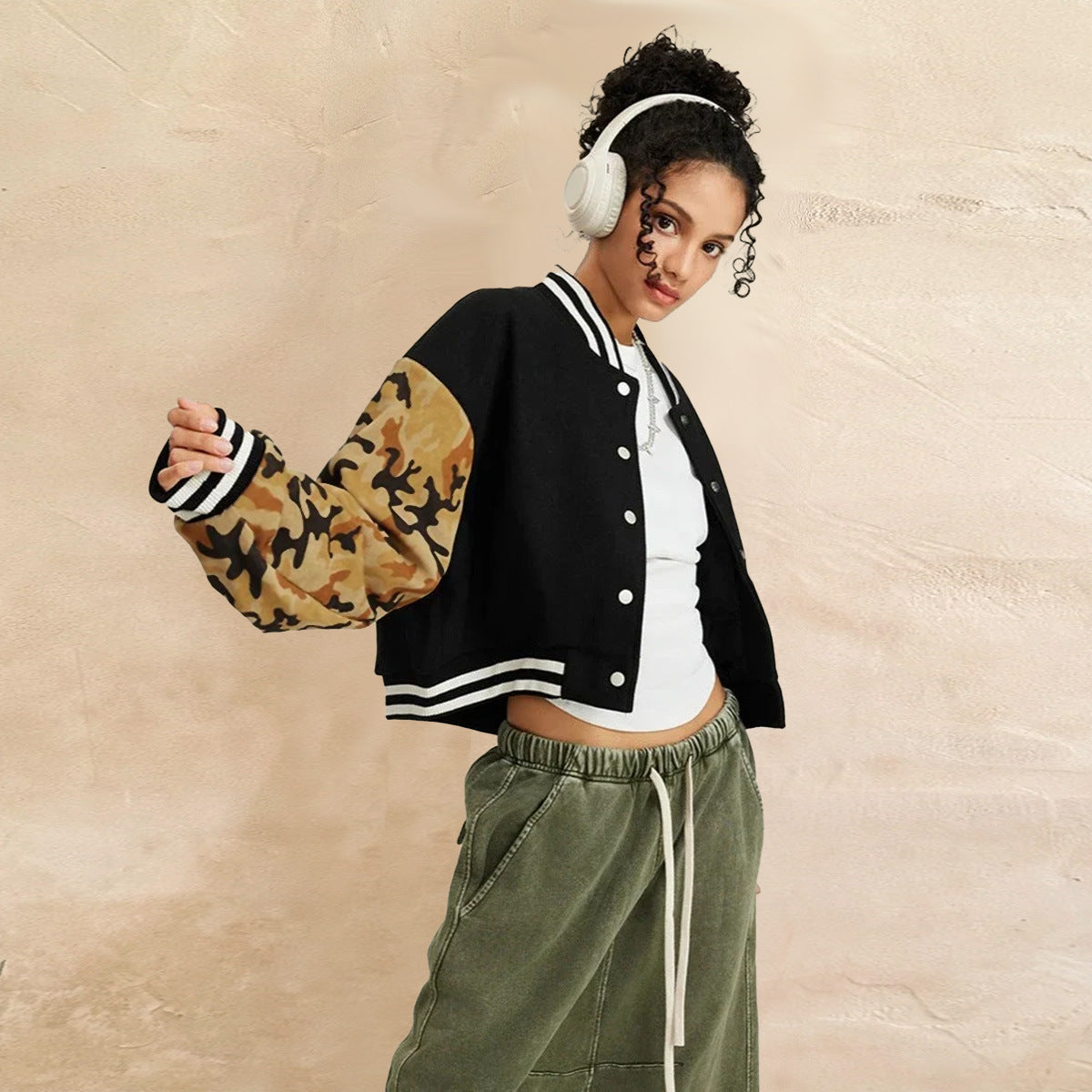 Outdoor Patchwork Color-Blocked Camouflage Sweatshirt Jacket for Women | Winter