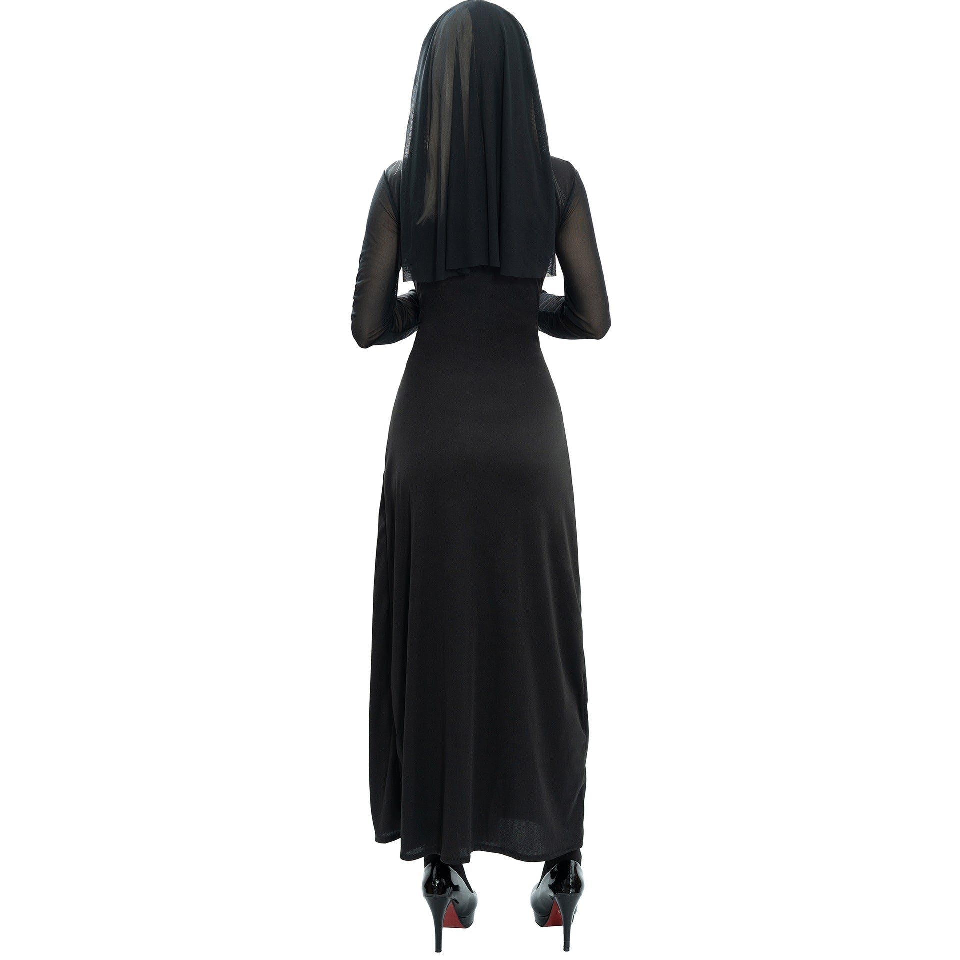 Women’s Role-Playing Halloween Nun Costume – Black Dress (S–XL)