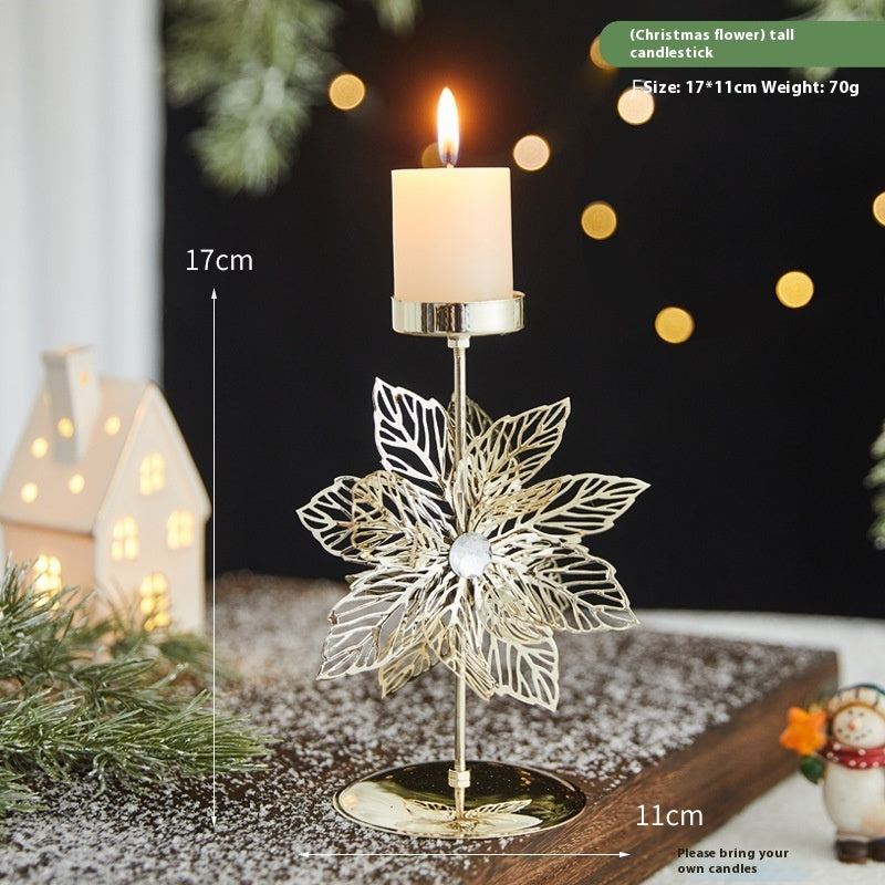 Romantic Christmas Wrought Iron Candlestick – Elegant Candle Tray Decoration for Holiday Home & Table Décor