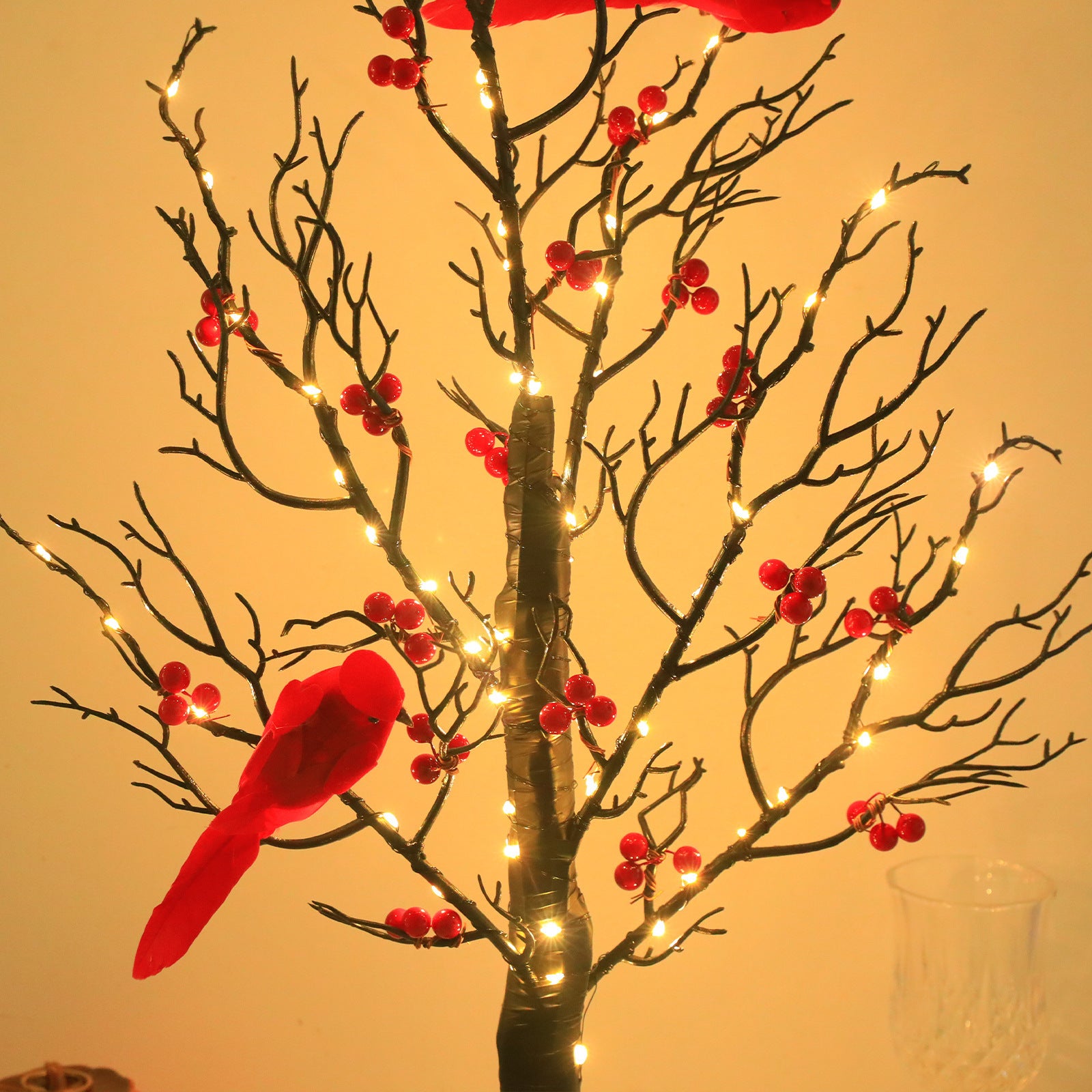 Luminous Red Bird Winding Tree Lamp – LED Decorative Holiday Atmosphere Light for Home & Bedroom