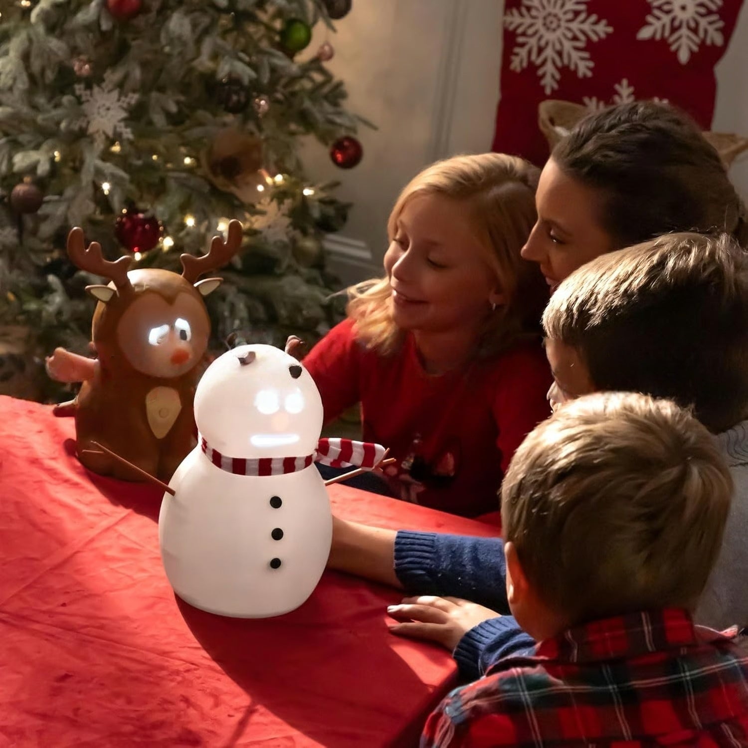 Talking Animated Blink Snowman – Light-Up Eyes, Playful Voice, Christmas Holiday Table Centerpiece Decoration