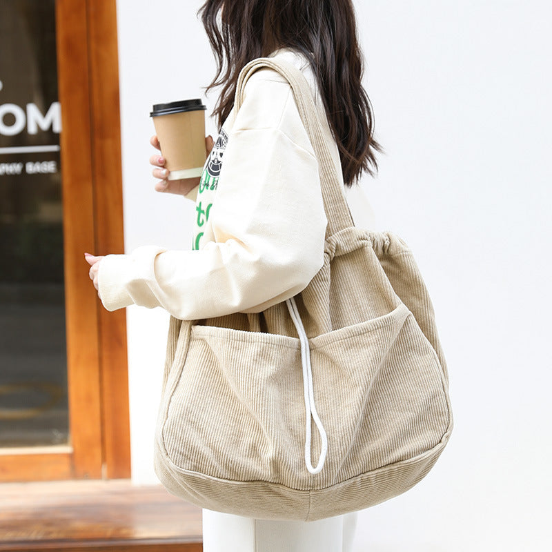 Ins Corduroy Shoulder Bags Drawstring Multi-pocket Handbag Women Underarm Bags - GM Traders