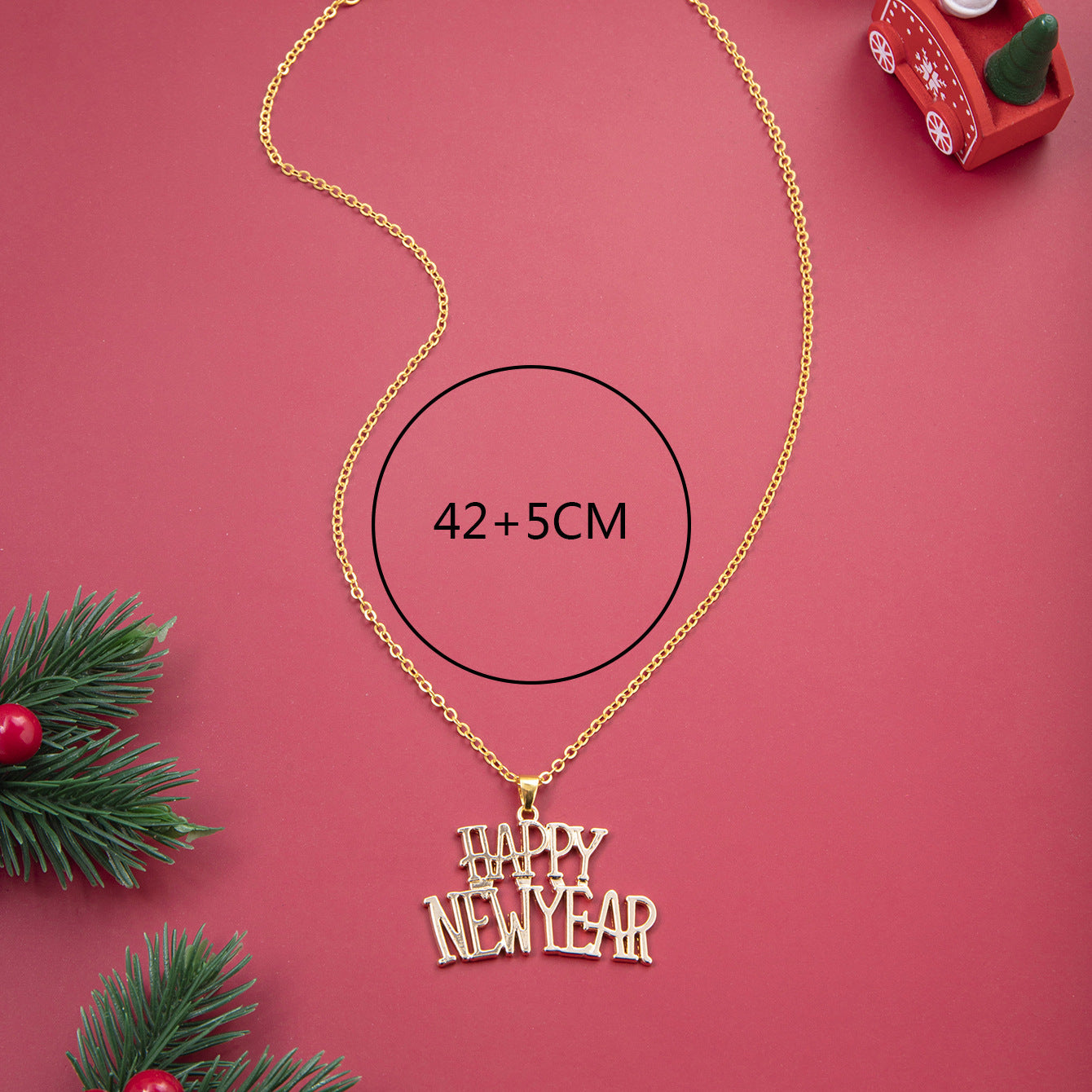 Happy New Year English Letter Necklace – Fashion Classic Unisex Pendant Jewelry | Gold, Silver, Red, Green | Dubai | London | USA | UK | Europe | Canada | Australia