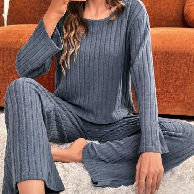 Round Neck Loose Trousers Suit – Comfortable Homewear for Women (S–XL) | Winter
