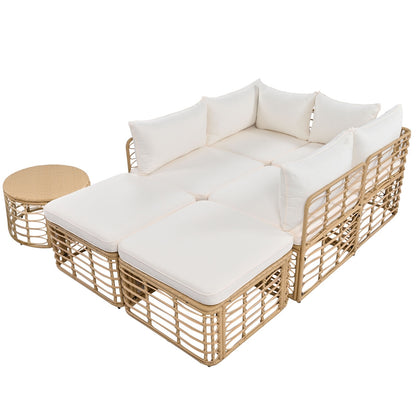 GO 7 Pieces Outdoor Patio Furniture, All-Weather Rattan Sectional Sofa Set With Thick Cushions And P - GM Traders