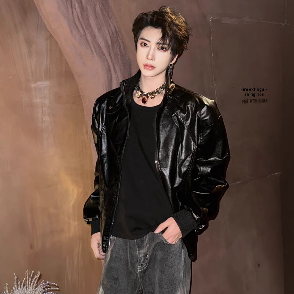 Men’s Stylish Casual Short Leather Jacket | Slim Fit Synthetic Leather Autumn Coat |Winter