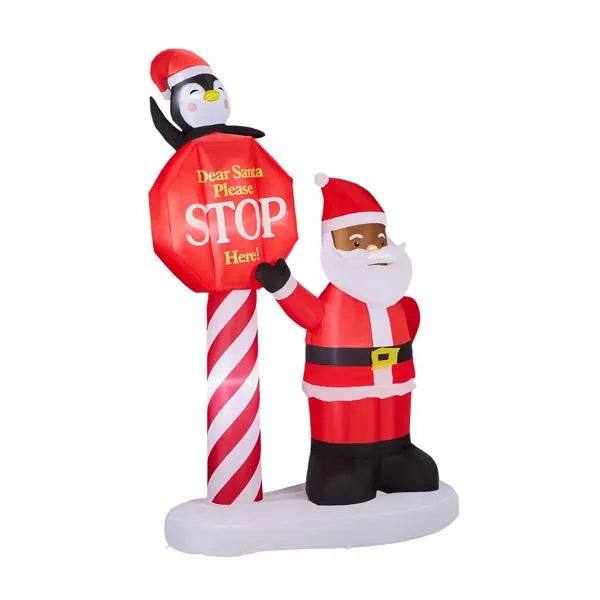 8.2FT Lighted Christmas Inflatable Decoration – Black Santa & Road Sign with LED Lights for Yard & Lawn