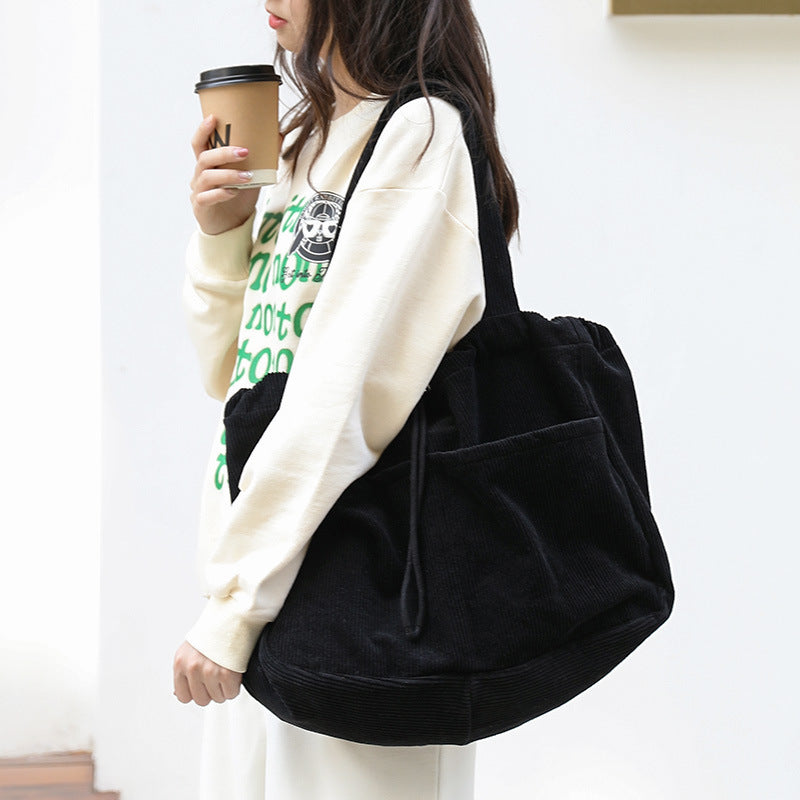 Ins Corduroy Shoulder Bags Drawstring Multi-pocket Handbag Women Underarm Bags - GM Traders