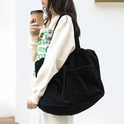 Ins Corduroy Shoulder Bags Drawstring Multi-pocket Handbag Women Underarm Bags - GM Traders