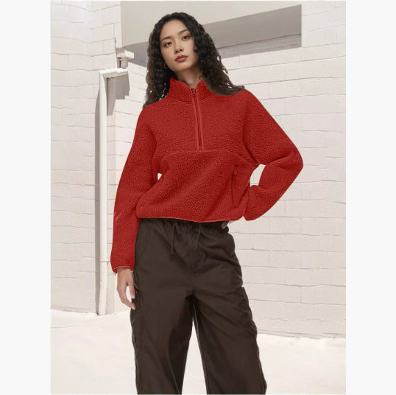Casual Women's Top Half-zip Loose Sweatshirt | Winter