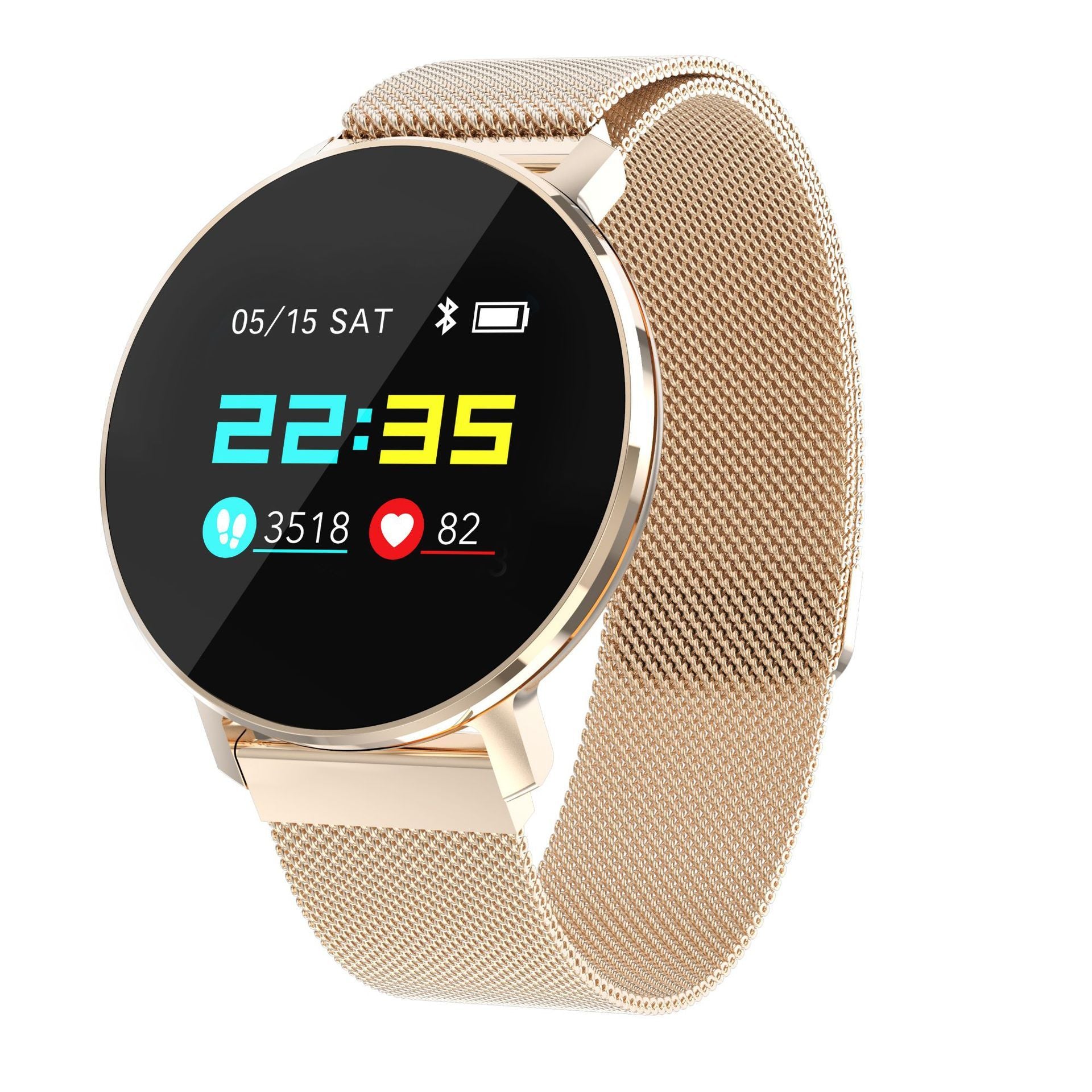 Gold mesh T5 smartwatch with heart rate, blood pressure, blood monitoring