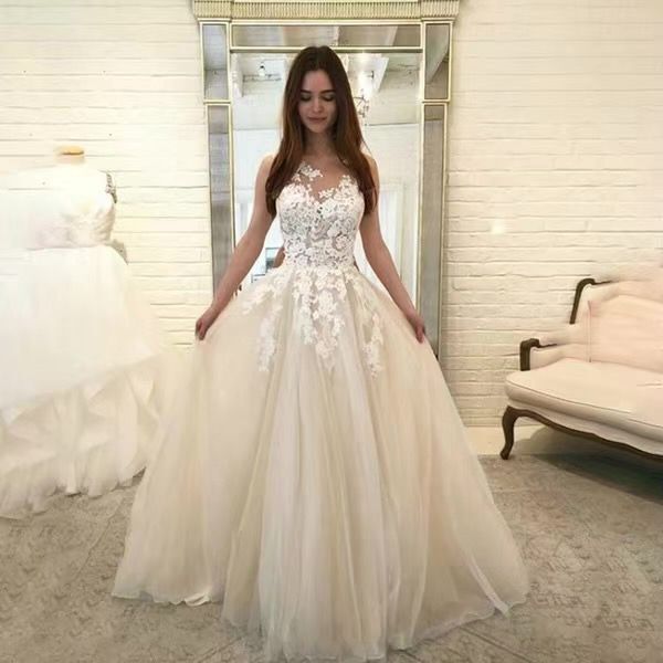 Women Wedding Dress Sleevless Flowers Lace Dress - GM Traders