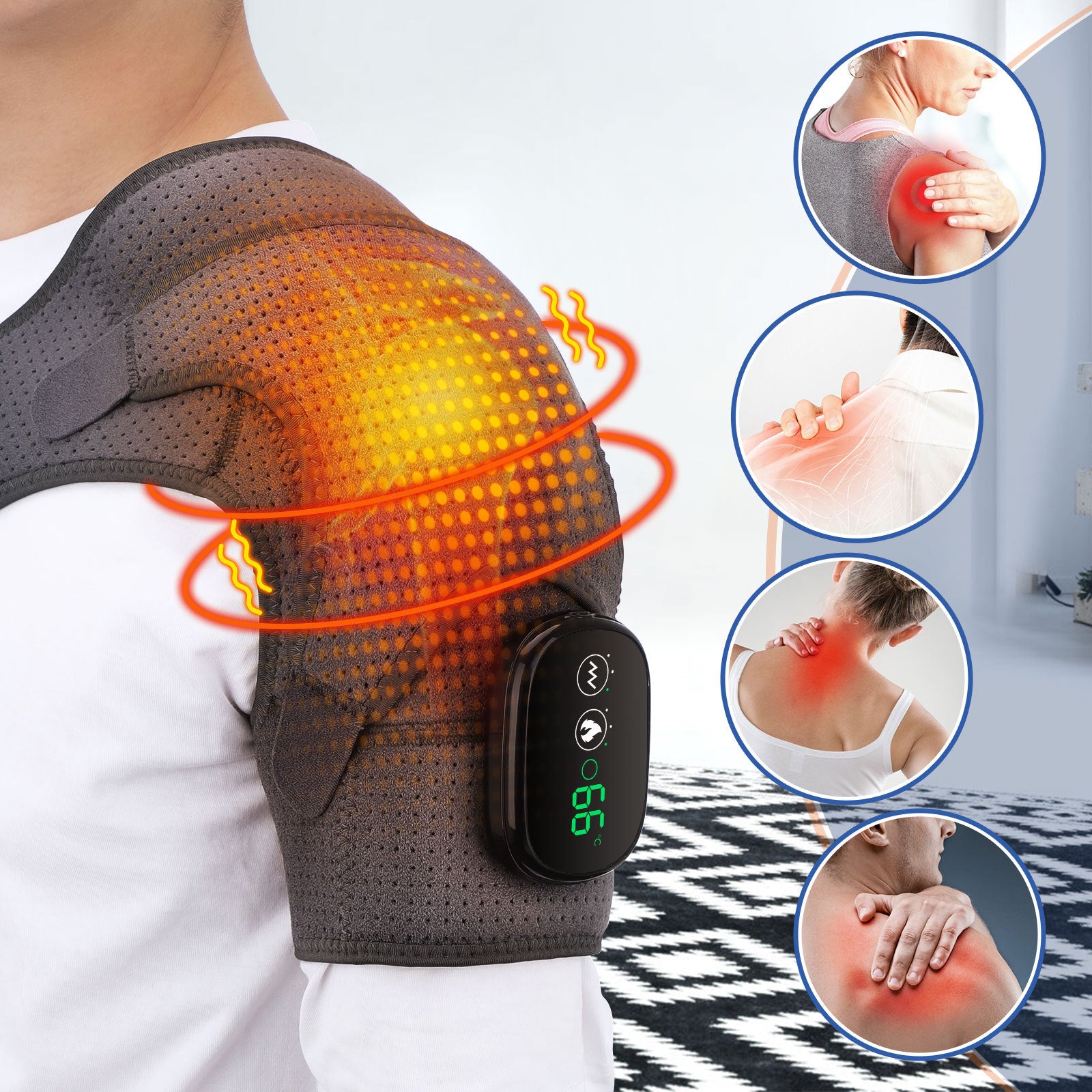 USB Rechargeable Convenient Electric Heating Shoulder Massage Heated Back Shoulder Brace Adjustable Heating Shoulder Massage Belt For Arm Muscle Relaxation | Winter