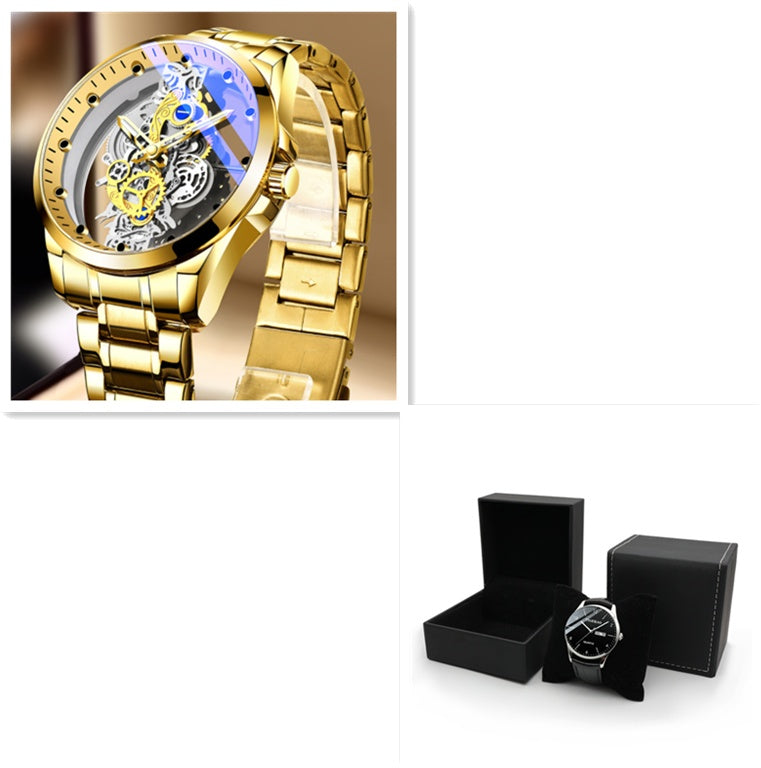 Men Watch Skeleton Automatic Quartz Watch Gold Skeleton Vintage Man Watch Mens Watches Top Brand Luxury - GM Traders