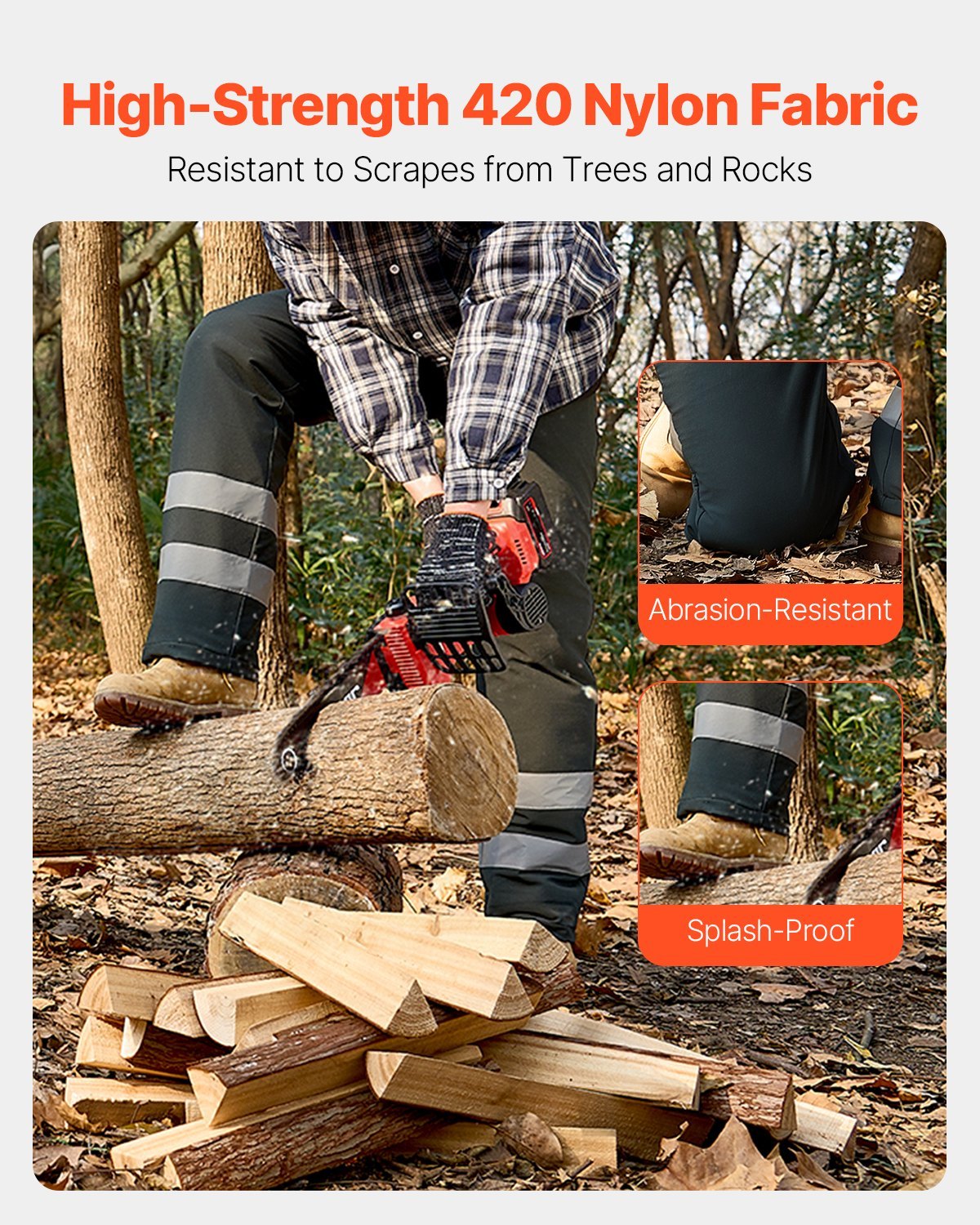 Class A Chainsaw Chaps Wrap – 8-Layer Protective Safety Pants with Adjustable Belt & Gear Pocket (Men/Women)