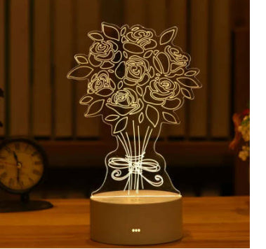 3D Illusion Acrylic USB LED Night Light Lamp - Xmas Home Decor & Valentine's Day Gift