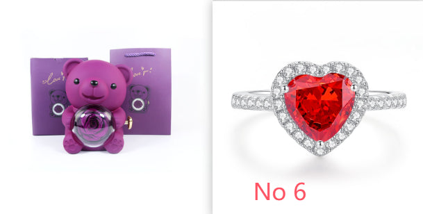 Eternal Rose Teddy Bear Gift Box with Necklace & Rotate Jewelry Case - Valentine's & Wedding Gift for Her