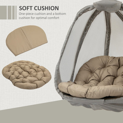 Outsunny Hanging Egg Chair, Folding Texteline Swing Hammock With Side Pocket, Cushion And Stand For Indoor Outdoor, Patio Garden Furniture, Khaki - GM Traders