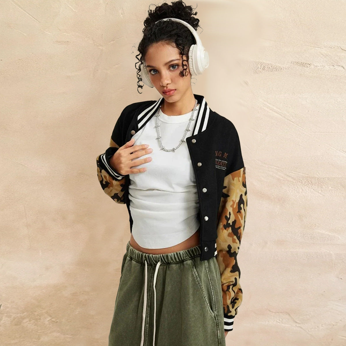 Outdoor Patchwork Color-Blocked Camouflage Sweatshirt Jacket for Women | Winter