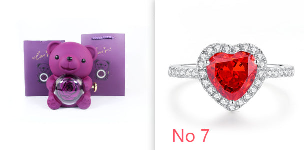 Eternal Rose Teddy Bear Gift Box with Necklace & Rotate Jewelry Case - Valentine's & Wedding Gift for Her