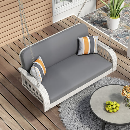 GO PE Wicker Porch Swing, 2-Seater Hanging Bench With Chains, Patio Furniture Swing For - GM Traders