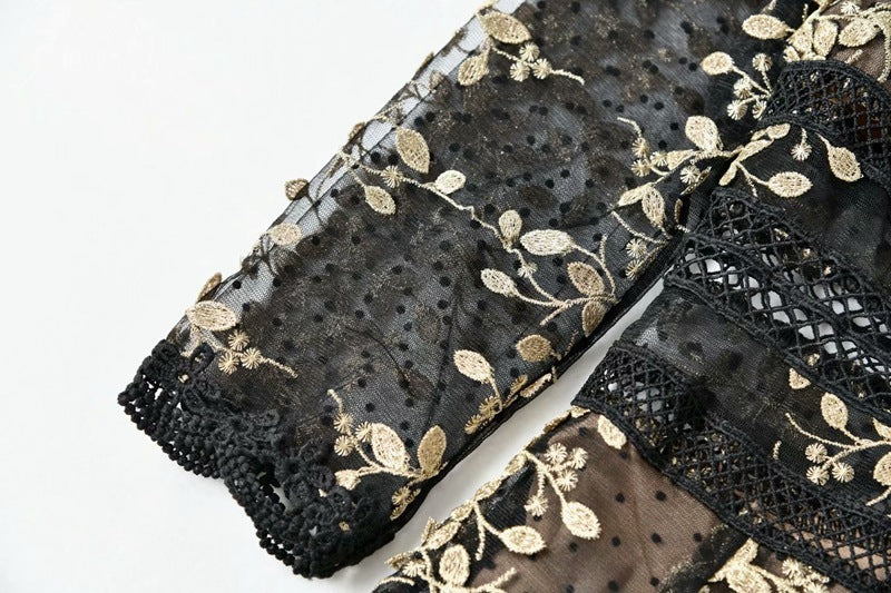 Embroidery Mesh Black Dress Women - GM Traders
