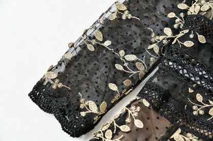 Embroidery Mesh Black Dress Women - GM Traders