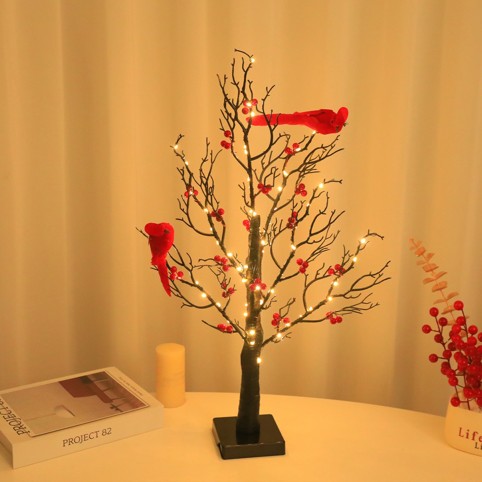 Luminous Red Bird Winding Tree Lamp – LED Decorative Holiday Atmosphere Light for Home & Bedroom