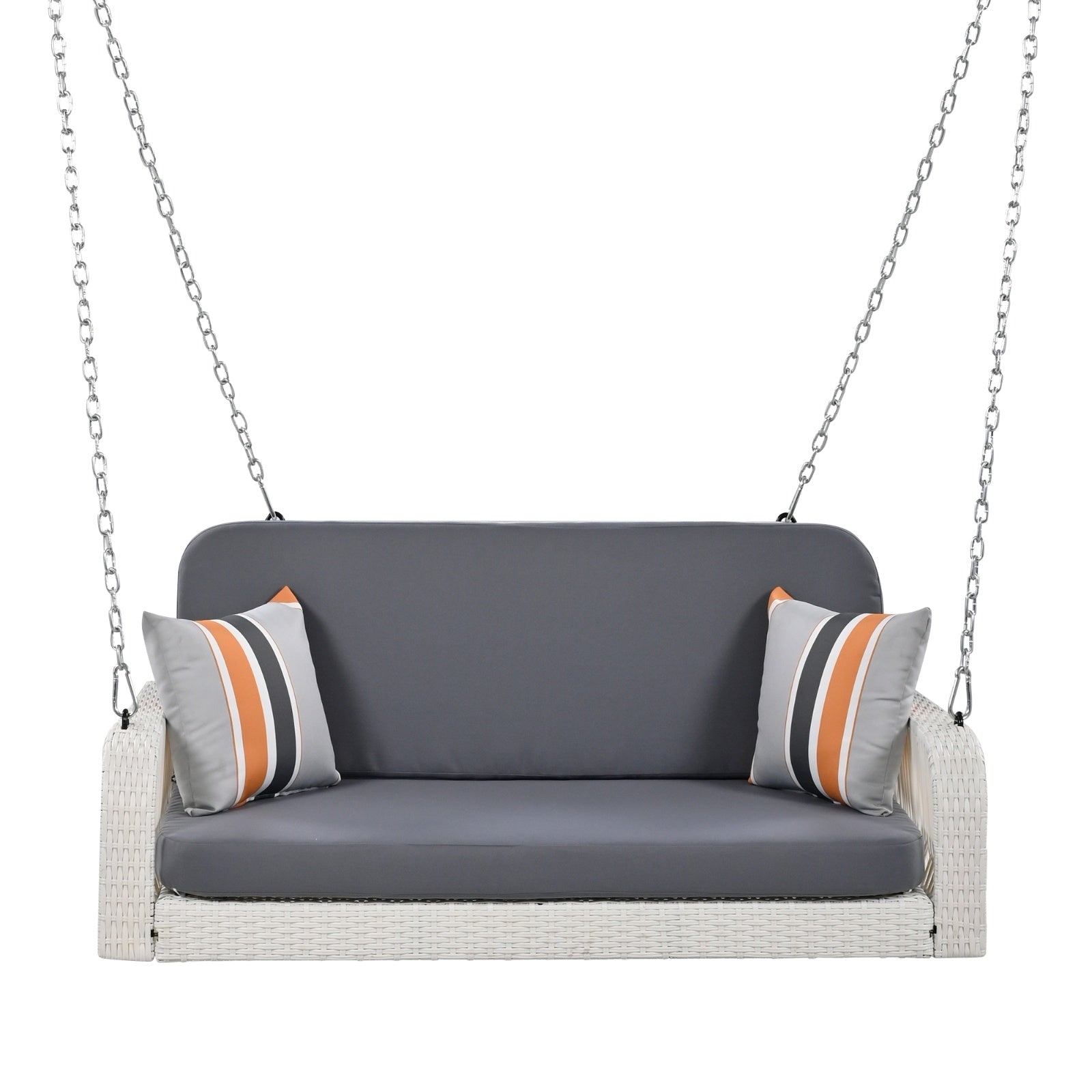 GO PE Wicker Porch Swing, 2-Seater Hanging Bench With Chains, Patio Furniture Swing For - GM Traders