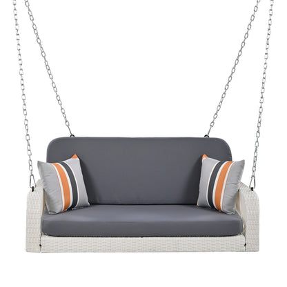 GO PE Wicker Porch Swing, 2-Seater Hanging Bench With Chains, Patio Furniture Swing For - GM Traders