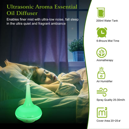 1Pc 200ml Cool Mist Humidifier Ultrasonic Aroma Essential Oil Diffuser With 7 Color LED Lights Waterless Auto Off For Office Home Room Study Yoga Spa - GM Traders