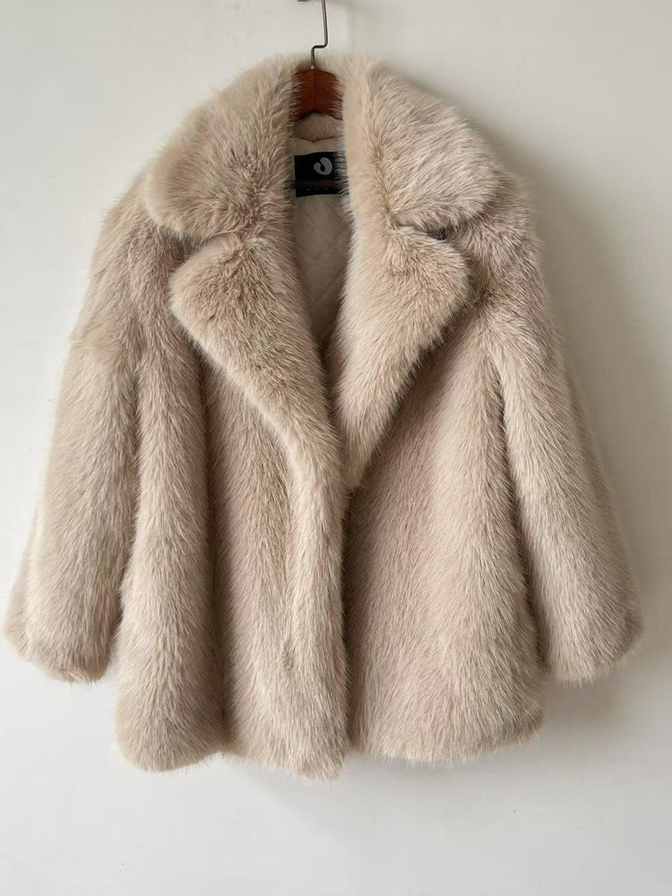 Women’s Mid-Length Fur Coat – Warm Autumn Winter Street Style Jacket