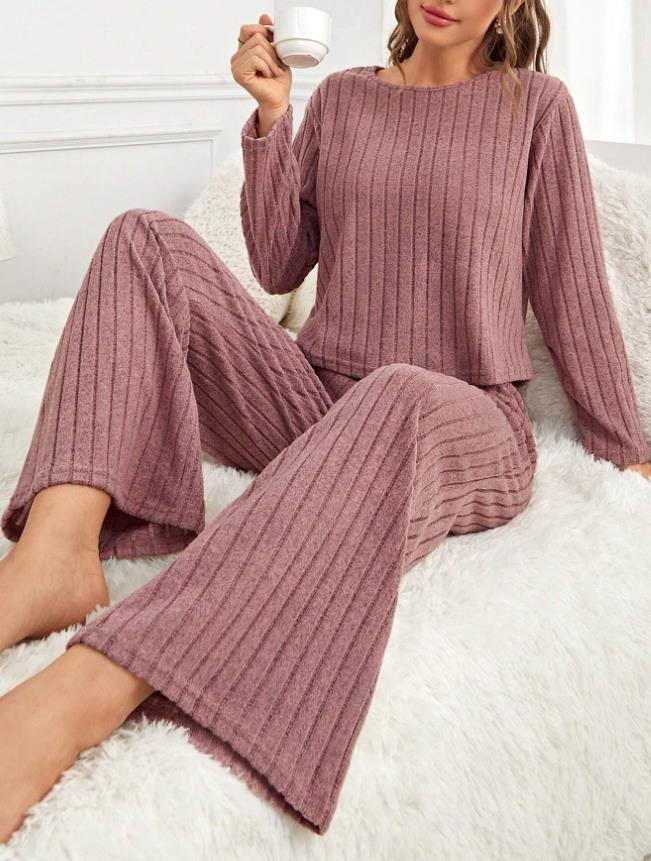 Round Neck Loose Trousers Suit – Comfortable Homewear for Women (S–XL) | Winter