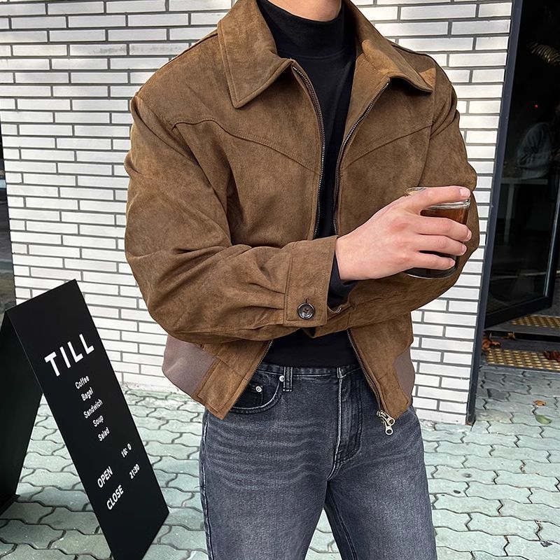Men’s Loose Lapel Short Jacket – Hong Kong Style Fashion Coat | Spring & Autumn Casual Outerwear